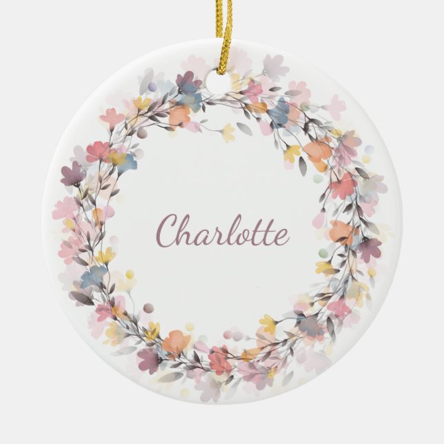 Personalisiert Pastor Floral Wreath Name Weihnacht Keramik Ornament (Vorne)