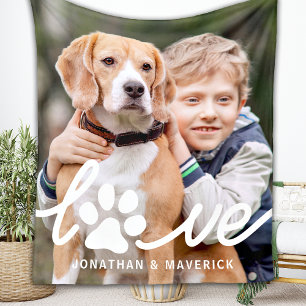 Personalisiert Paw LIEBE Einfaches Foto Hund Lover Fleecedecke