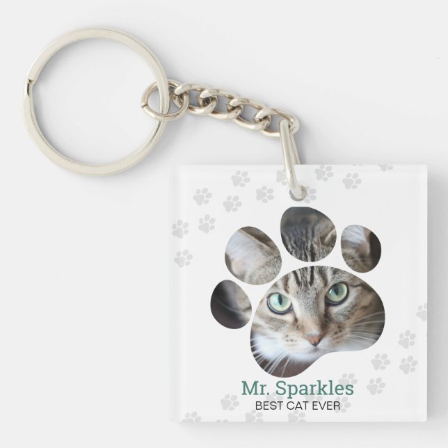 Personalisiert Paw Print Foto Cat Schlüsselanhänger (Vorderseite)