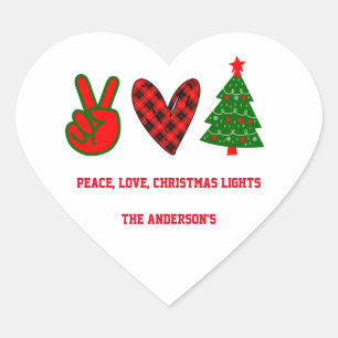 Personalisiert Peace Liebe Christmas Lights Green Herz-Aufkleber