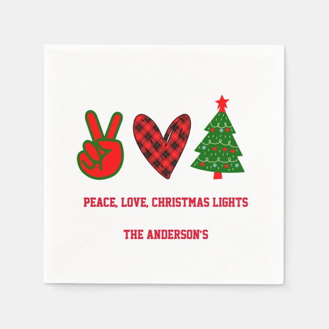 Personalisiert Peace Liebe Christmas Lights Green  Serviette (Vorderseite)