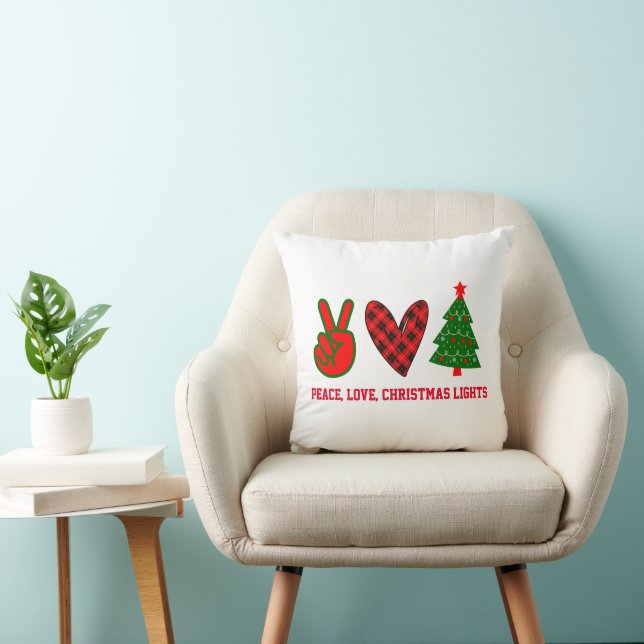 Personalisiert Peace Liebe Christmas Lights Red Gr Kissen (Stuhl )