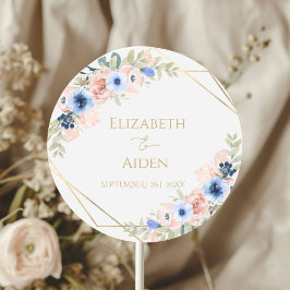 Personalisiert Peach Blue Wedding Runder Aufkleber