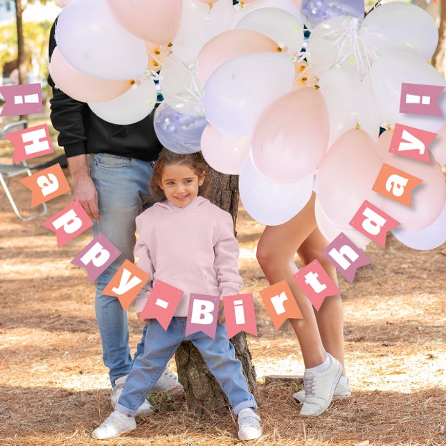 Personalisiert Peachy Coral Pink Happy Birthday Wimpelkette (Von Creator hochgeladen)