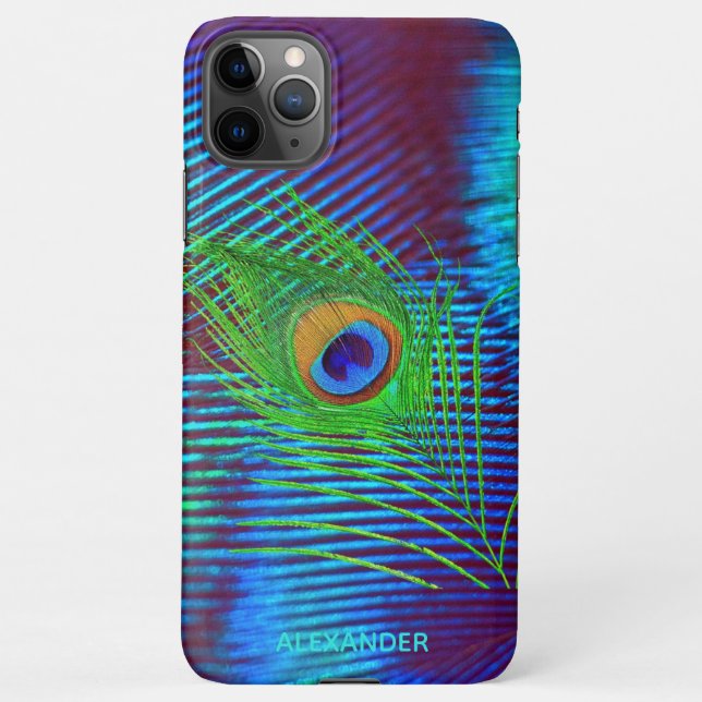 Personalisiert Peacock Blue Feather benannt iPhone Hülle (Rückseite)