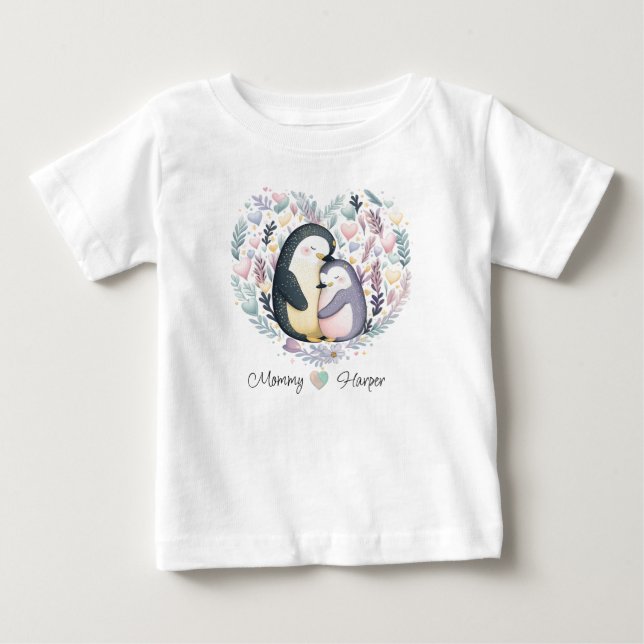 Personalisiert Penguin Liebe Baby T - Shirt (Vorderseite)