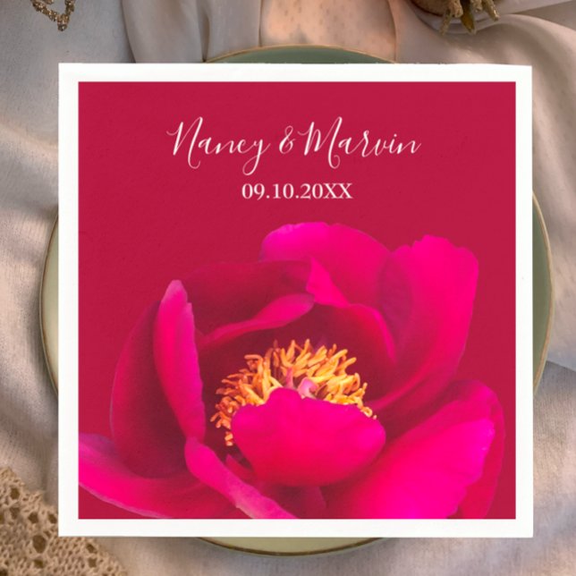 Personalisiert Peony Rose Ruby Red Anniversary Par Serviette (Create a beautiful party table with personalized ruby red peony 40th wedding anniversary napkins.
)