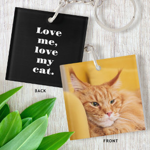 Personalisiert Pet Foto Kitty Cat Lover Schwarz-we Schlüsselanhänger