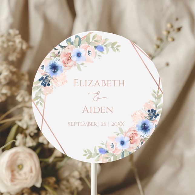 Personalisiert Pfirsichblau hellgrau Runder Aufkleber (Personalized Peach Blue Wedding Classic Round Sticker with your name and date)