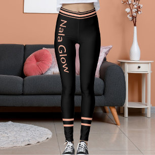 Personalisiert Pfirsichschwarz Streifen Name der K Leggings