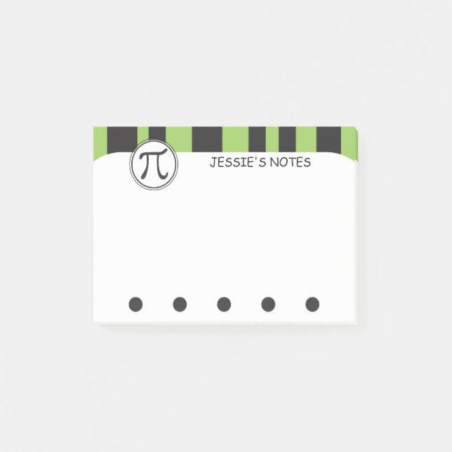 Personalisiert Pi Symbol Math Themed GREEN Post-it Klebezettel (Vorderseite)