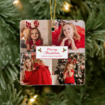 Personalisiert Picture Collage Foto Weihnachten Keramikornament<br><div class="desc">Moderne Weihnachtsschmuck mit einem einfachen Design mit einer Foto-Collage aus 8 Lieblingsbildern, vier vorne und vier hinten. Die quadratischen Bilder funktionieren am besten. In der Mitte ist der Gruß "Frohe Weihnachten" zusammen mit Ihrem Namen und Jahr in rot über einem weißen Hintergrund. Dieses personalisierte Urlaubssaal ist ein großartiges Geschenk für...</div>