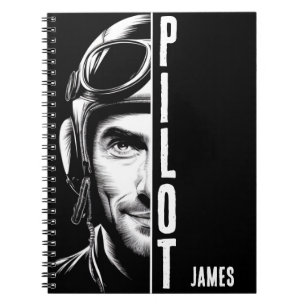 Personalisiert, Pilot-Gesicht, Comic, Schwarz und  Notizblock