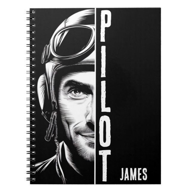 Personalisiert, Pilot-Gesicht, Comic, Schwarz und  Notizblock (Vorderseite)