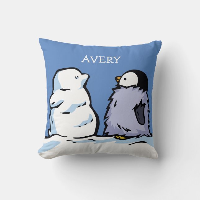 Personalisiert Pinguin Chick Snow Cushion Kissen (Vorderseite)