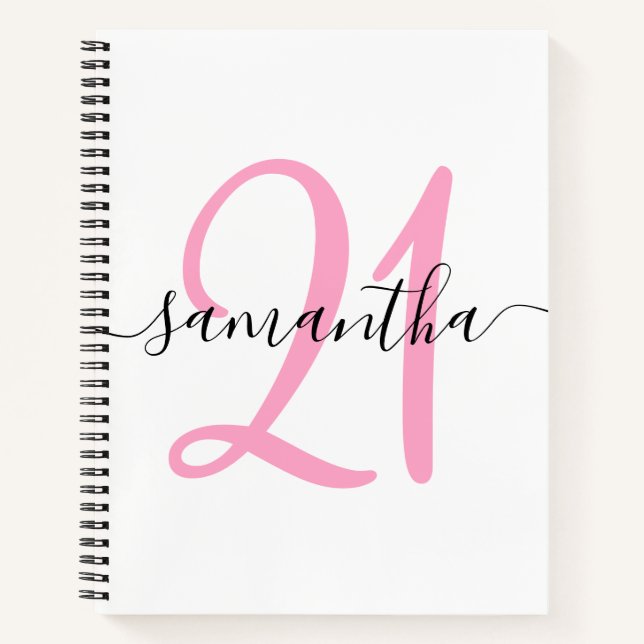 Personalisiert Pink 21. Geburtstag Gästebuch Notizbuch (Vorderseite)