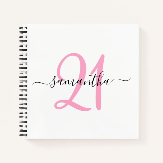 Personalisiert Pink 21. Geburtstag Gästebuch Notizbuch (Vorderseite)