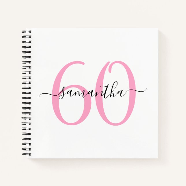 Personalisiert Pink 60. Geburtstag Gästebuch Notizbuch (Vorderseite)