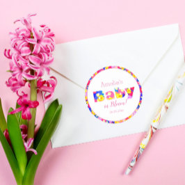 Personalisiert Pink Baby in Bloom Pink Babydusche Runder Aufkleber