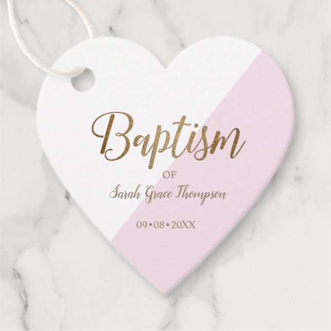 Personalisiert Pink Baby Taufe HERZ danke Geschenkanhänger (Vorderseite)