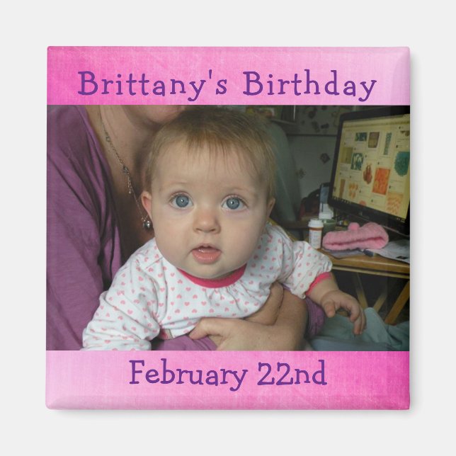 Personalisiert Pink Birthday Erinnerung Magnet (Vorne)