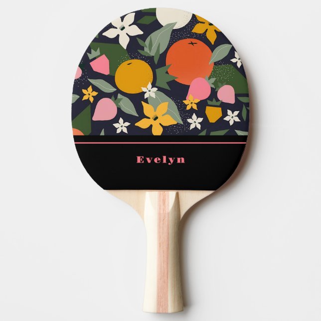 Personalisiert Pink Black Girly Blume Frucht Tischtennis Schläger (Vorderseite)