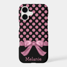 Personalisiert Pink Black Polka Dot Ribbon Bow