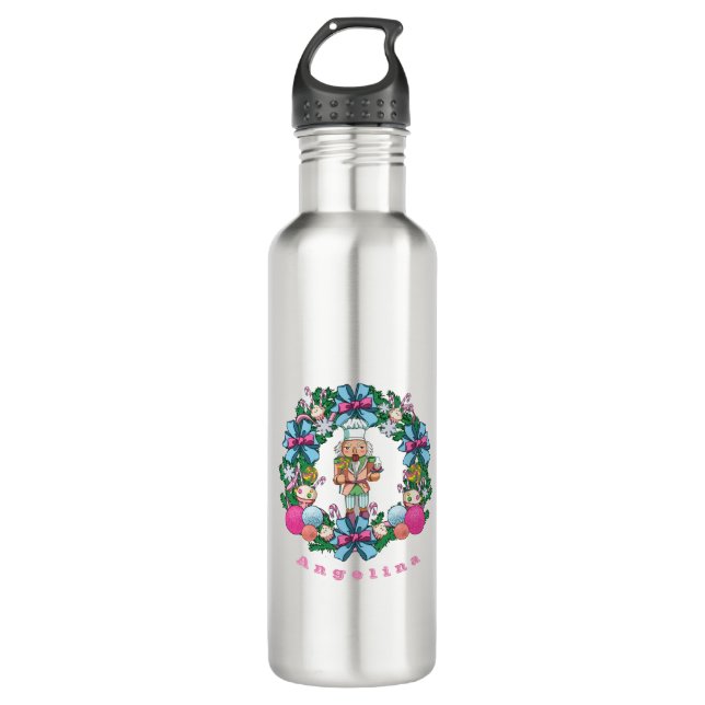 Personalisiert Pink Blue Christmas Nutcracker Edelstahlflasche (Vorderseite)