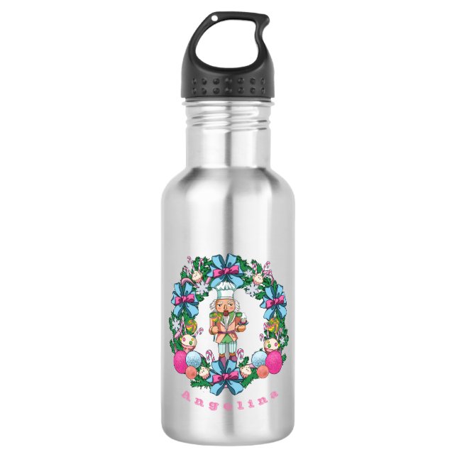 Personalisiert Pink Blue Christmas Nutcracker Edelstahlflasche (Vorderseite)
