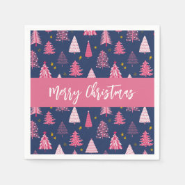 Personalisiert Pink Blue Christmas Tree Muster Serviette