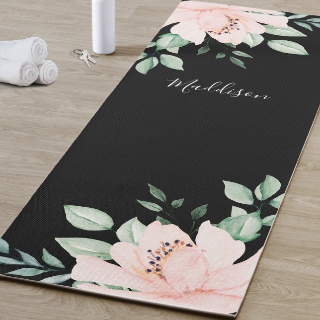 Personalisiert Pink Blume Yoga Mat Yogamatte (Watercolor Pink Flower Yoga Mat)