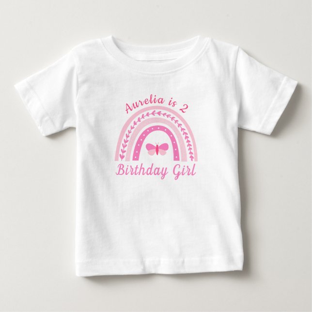 Personalisiert Pink Boho Rainbow Geburtsname & Alt Baby T-shirt (Vorderseite)