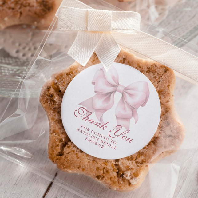 Personalisiert Pink Bow Brautparty Vielen Dank Runder Aufkleber (Von Creator hochgeladen)