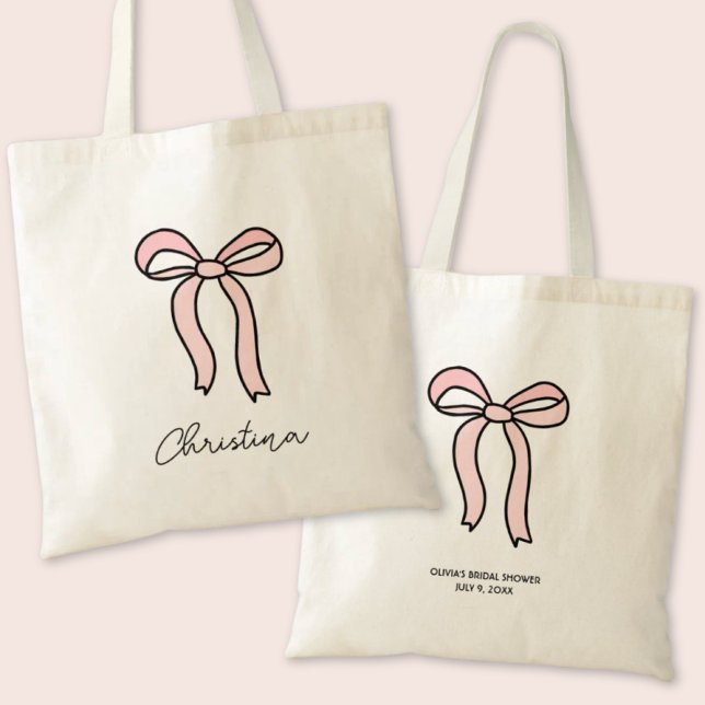 Personalisiert Pink Bow Coquette Brautparty Gefall Tragetasche (Personalized Pink Bow Coquette Bridal Shower Favor Tote Bag)
