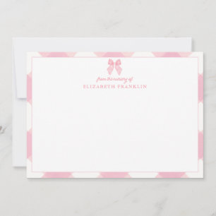 Personalisiert Pink Bow Gingham Baby Girl Statione Dankeskarte