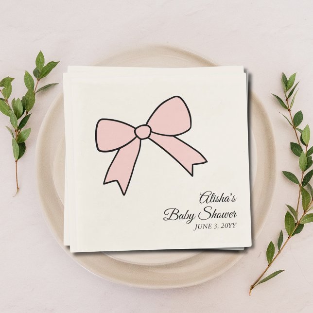 Personalisiert Pink Bow Girly Babydusche Napkins Serviette (Personalized Pink Bow Girly Baby Shower Napkins)
