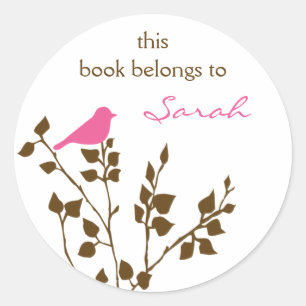 Personalisiert Pink Brown Girly Bird Book Stickers