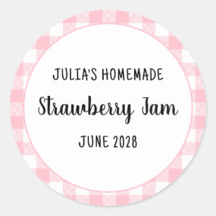 Personalisiert Pink Buffalo Kariert Strawberry Jam Runder Aufkleber