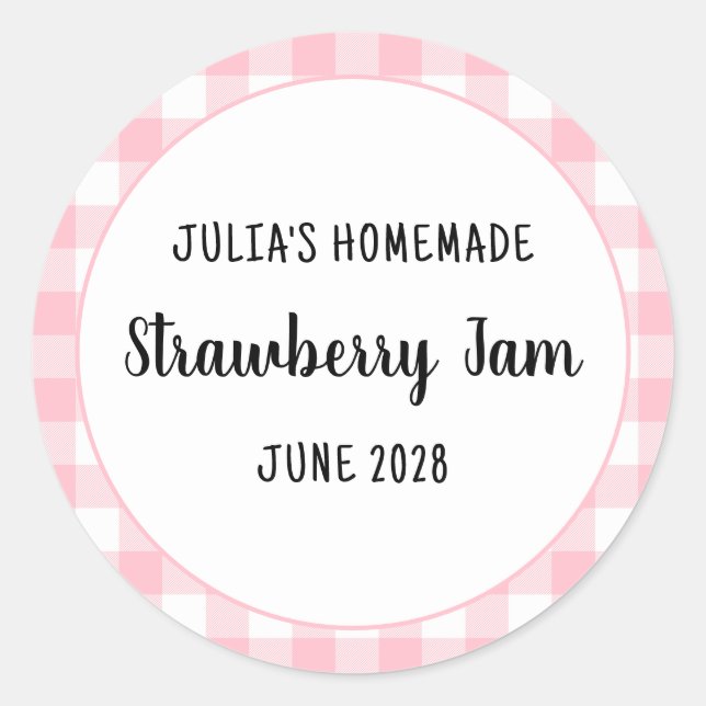 Personalisiert Pink Buffalo Kariert Strawberry Jam Runder Aufkleber (Vorderseite)