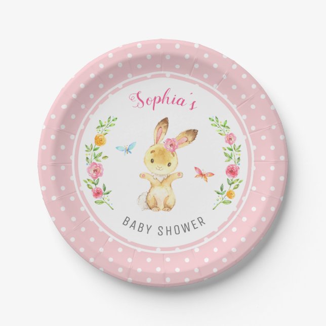 Personalisiert Pink Bunny Girl Babydusche Sprinkle Pappteller (Vorderseite)