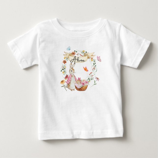 Personalisiert Pink Bunny Osterfarben Baby T-shirt (Vorderseite)