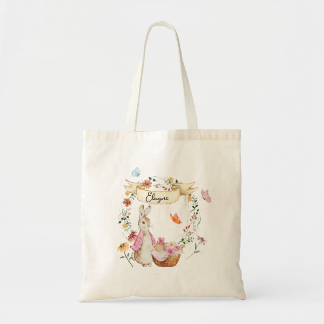 Personalisiert Pink Bunny Osterfarben Tragetasche (Vorne)
