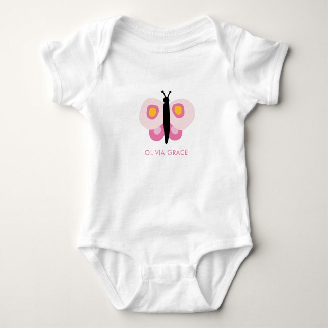 Personalisiert Pink Butterfly Baby Girl Baby Strampler (Vorderseite)