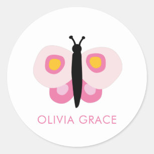 Personalisiert Pink Butterfly Girls Runder Aufkleber