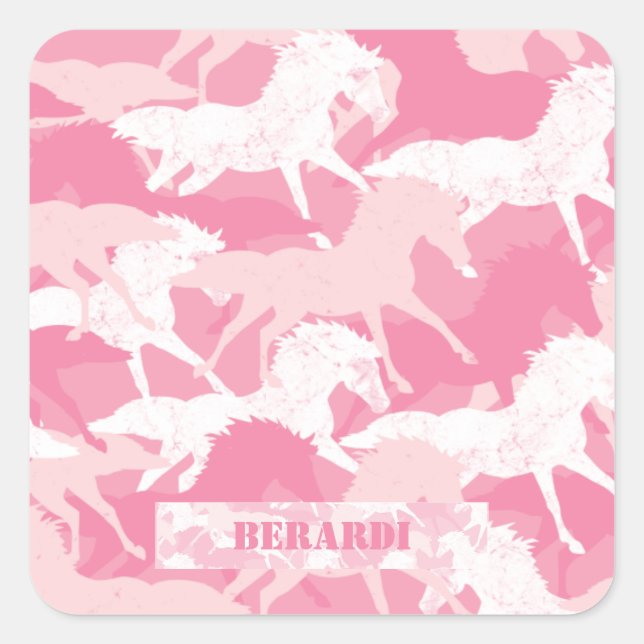 Personalisiert Pink Camouflage Horse Camouflage Quadratischer Aufkleber (Vorderseite)