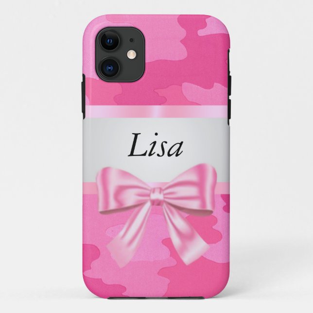 Personalisiert Pink Camouflage Pink Bow Case-Mate iPhone Hülle (Rückseite)