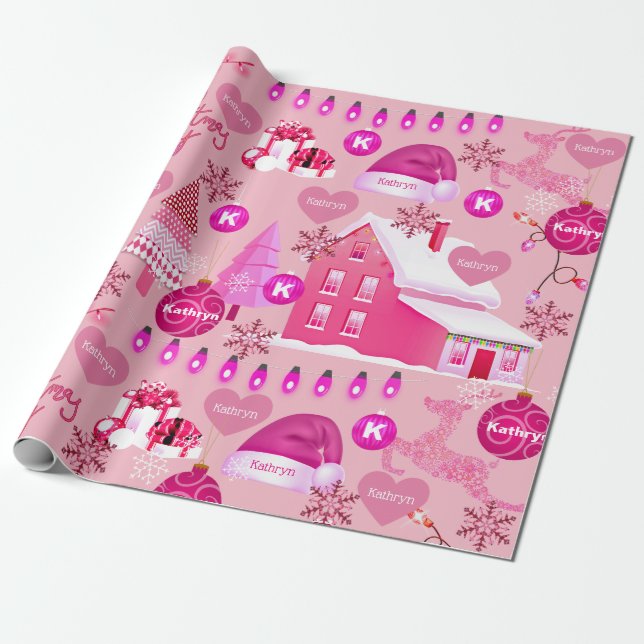 Personalisiert Pink Christmas Geschenkpapier (Ungerollt)