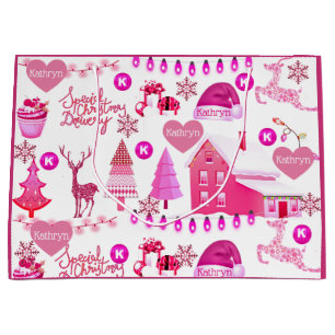 Personalisiert Pink Christmas Große Geschenktüte