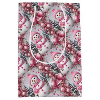 Personalisiert Pink Christmas Snowman Mittlere Geschenktüte