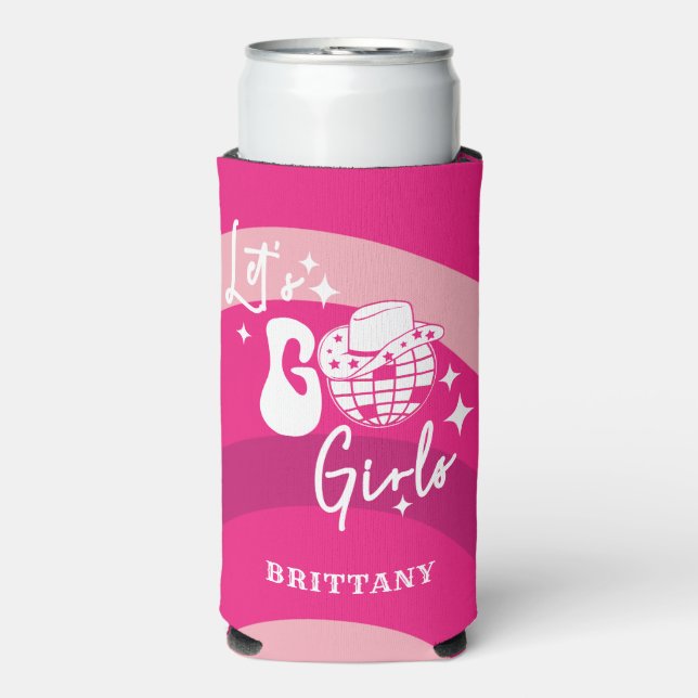 Personalisiert Pink Cowgirl Go Girls Selters Dosenkühler (Seltzer Vorderseite)